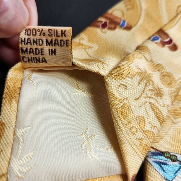 Tommy Bahama Tie Cigar Havana Smoker Necktie Silk Handmade Neck Tie Yellow - Picture 9 of 9